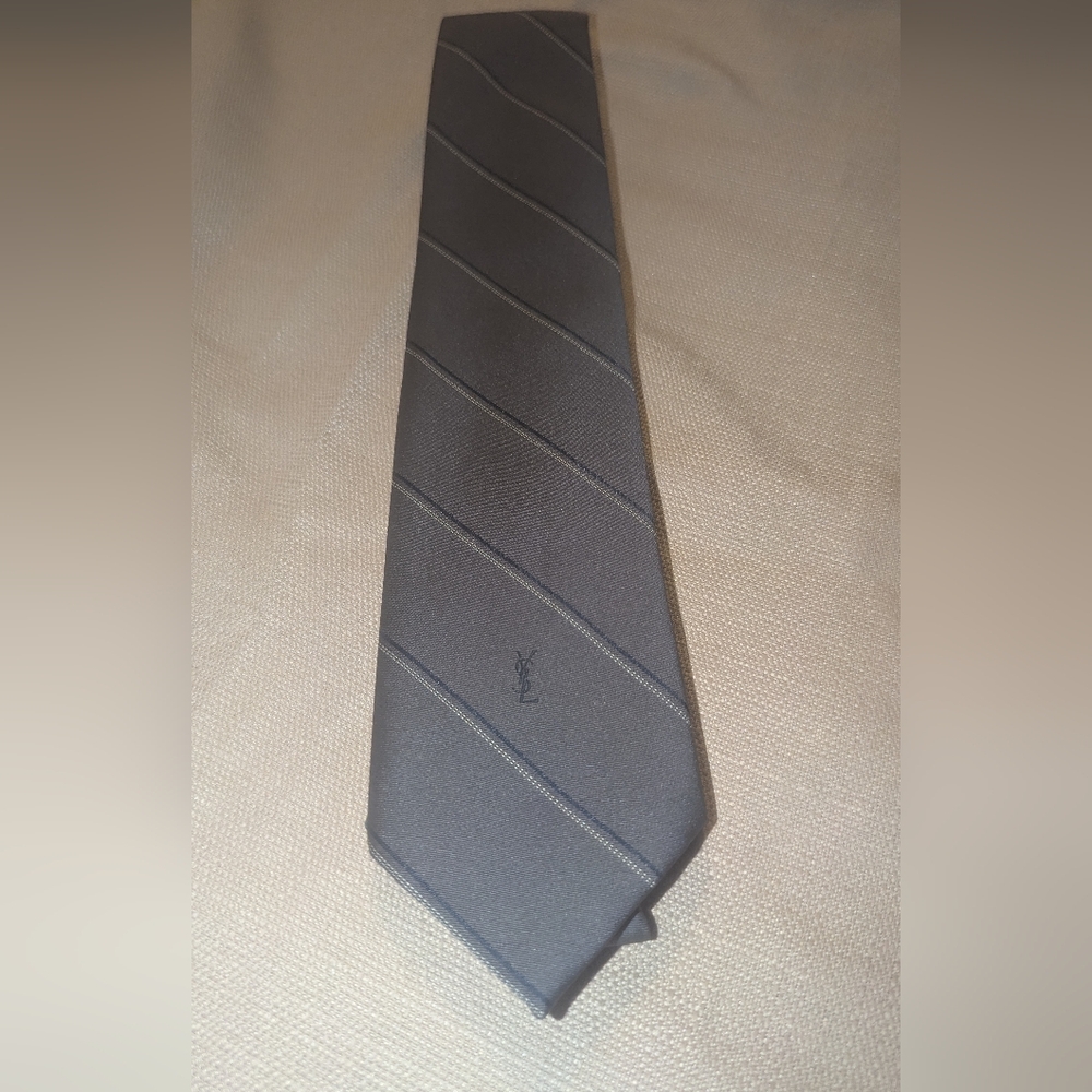 Vintage grey blue stripe YSL tie
